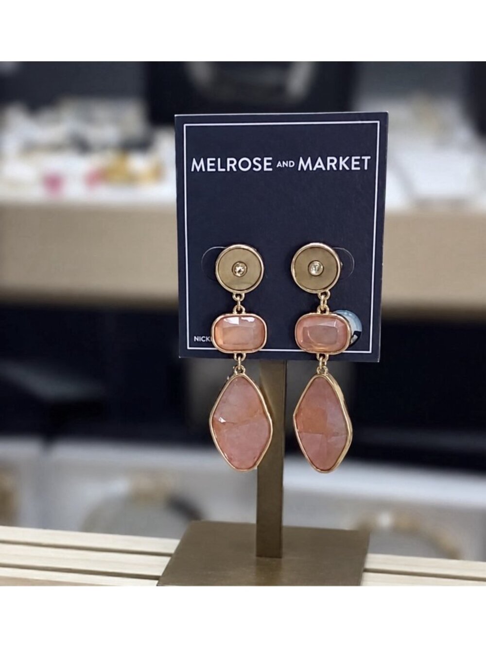 Melrose & Market Dangle Earrings Faux Pink Stone Goldtone 2.2" Summer NEW